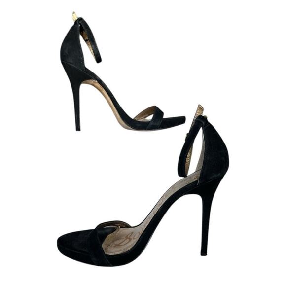 Sam Edelman Black Suede Stiletto Heels Open Toe Sandals Shoes Date Night Size 9 - Picture 2 of 11